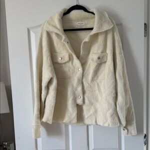 vestique Cream Teddy Fleece Shacket with Snap Pockets